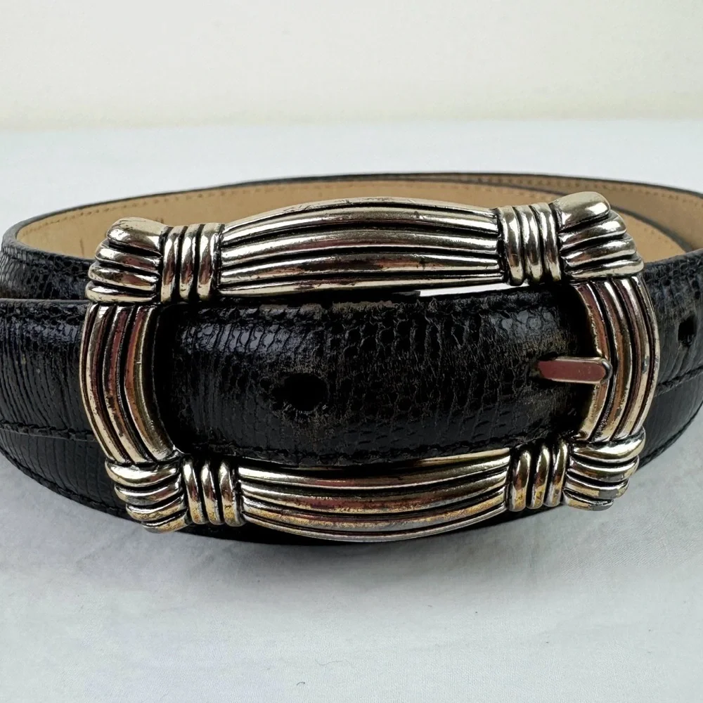 Brighton Snake Embossed Black Leather Belt